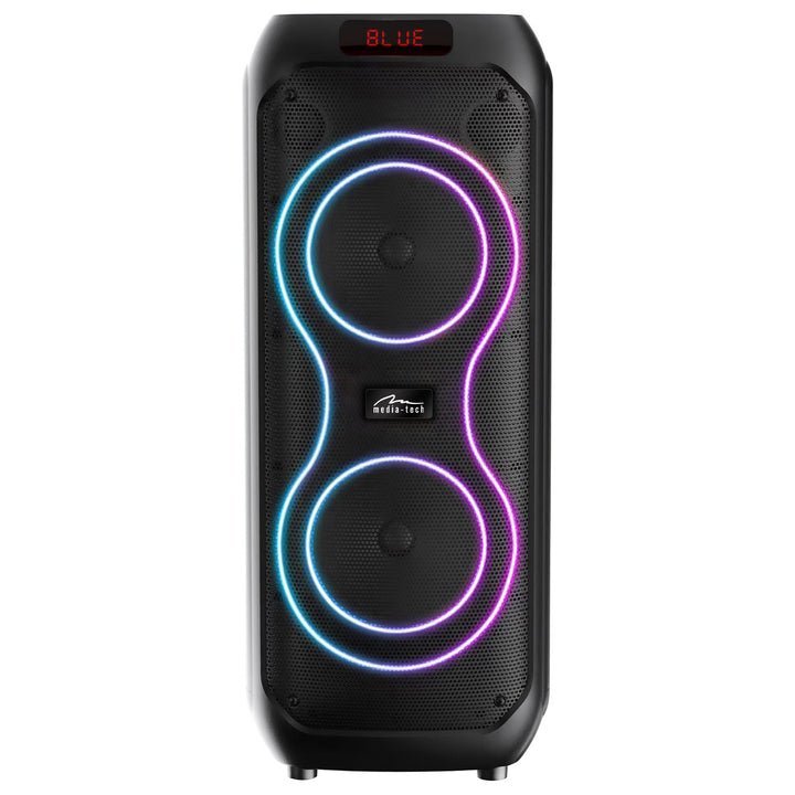 Голям Bluetooth високоговорител, 120 W RMS/1400 W PMPO, два 8-инчови високоговорителя, еквалайзер, караоке функция, MP3/microSD карти, USB, AUX, BT 5.3+EDR, дисплей, LED, вградена батерия, дистанционно управление, MT3185