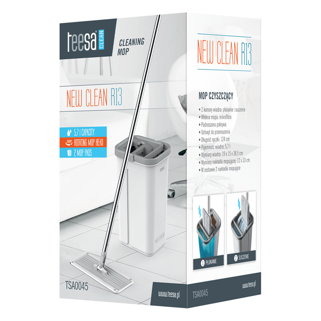 Теса плоска почистваща моп, кофа с две отделения, капацитет 5,7 л, New Clean R13, Теса