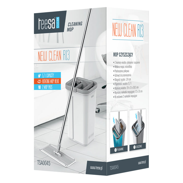 Теса плоска почистваща моп, кофа с две отделения, капацитет 5,7 л, New Clean R13, Теса