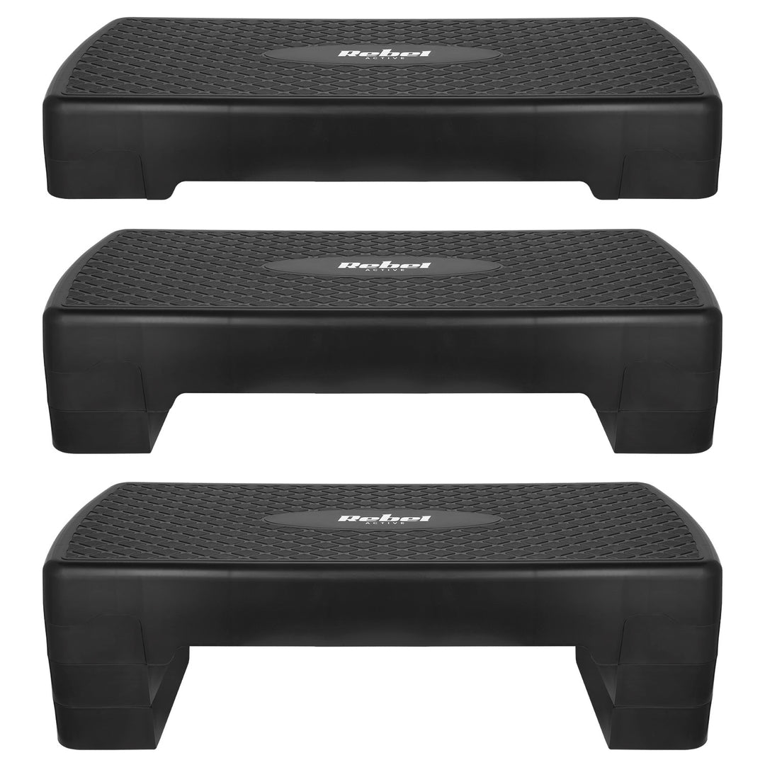 Rebel Active аеробика и фитнес степ, 3 стъпки, 68 см, черен, RBA-3227-BK