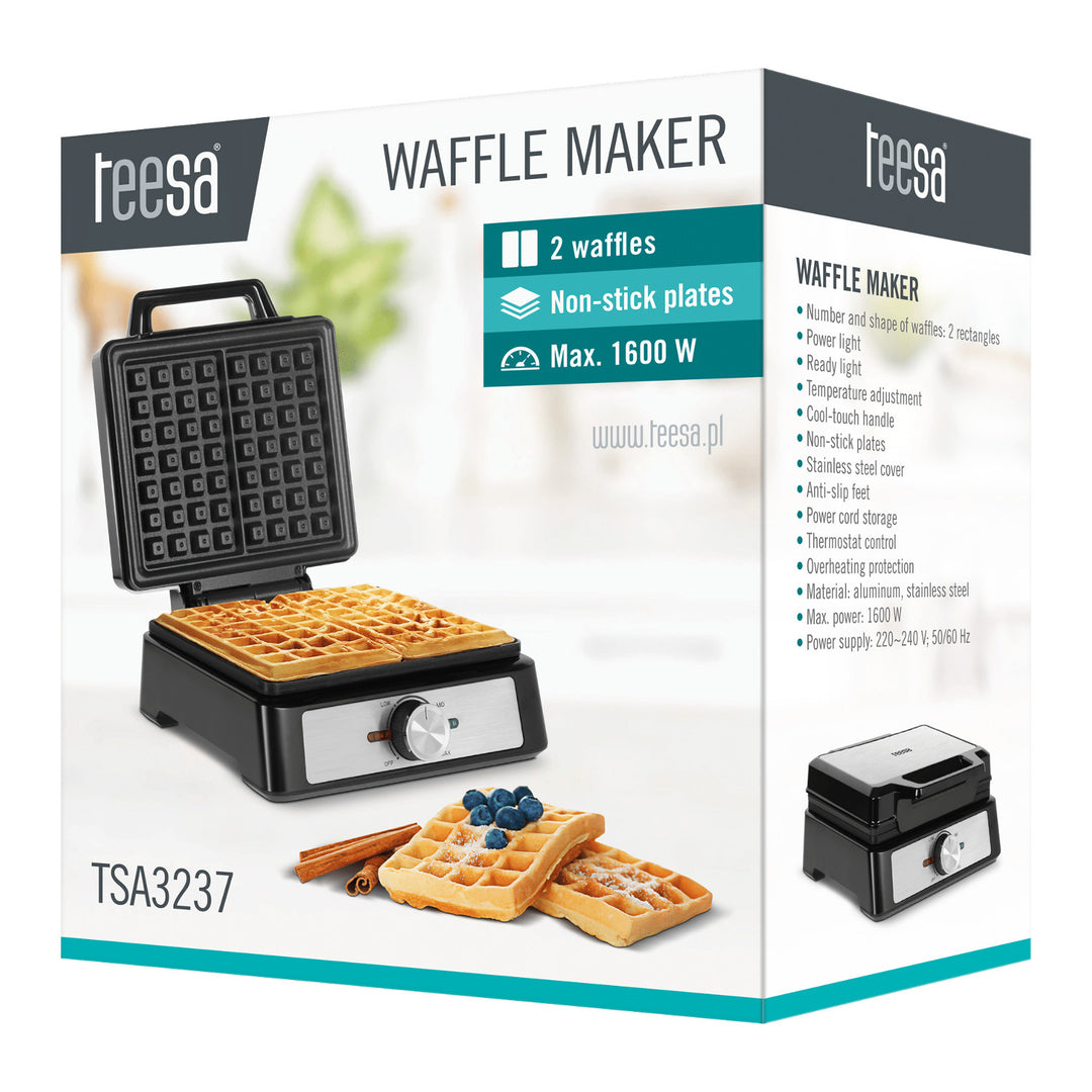 Вафелник Teesa, за 2 вафли, мощност 1600 W, регулиране на мощността, TSA3237