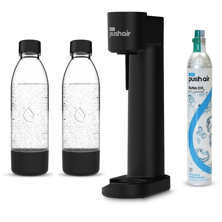 Газификатор Dafi Push Air, черен цвят, в комплекта 2 бутилки по 0,7 л и патрон с CO2