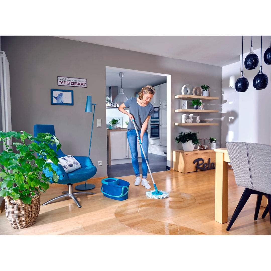 Комплект Clean Twist Leifheit, въртящ се моп и кофа, регулируема дължина на дръжката, обем на кофата 6 л, накрайник Micro duo, 52101