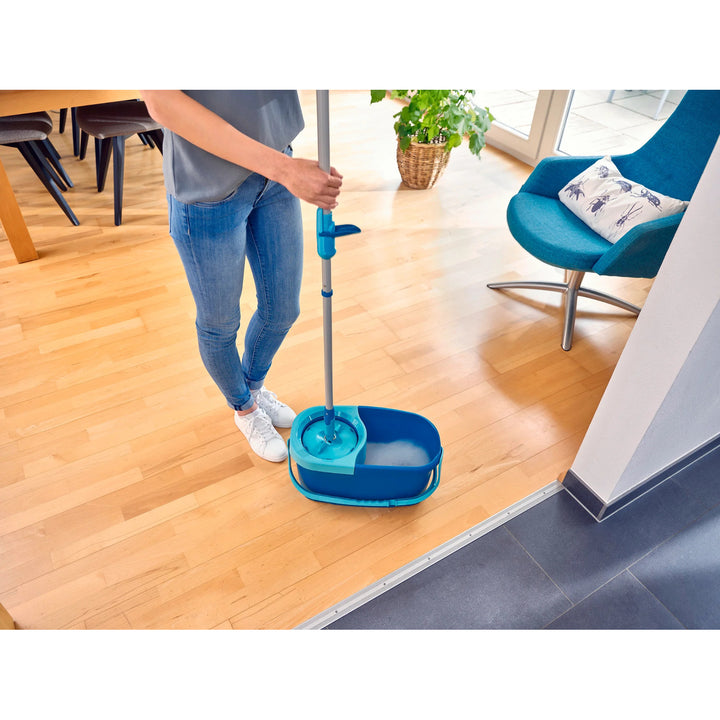 Комплект Clean Twist Leifheit, въртящ се моп и кофа, регулируема дължина на дръжката, обем на кофата 6 л, накрайник Micro duo, 52101