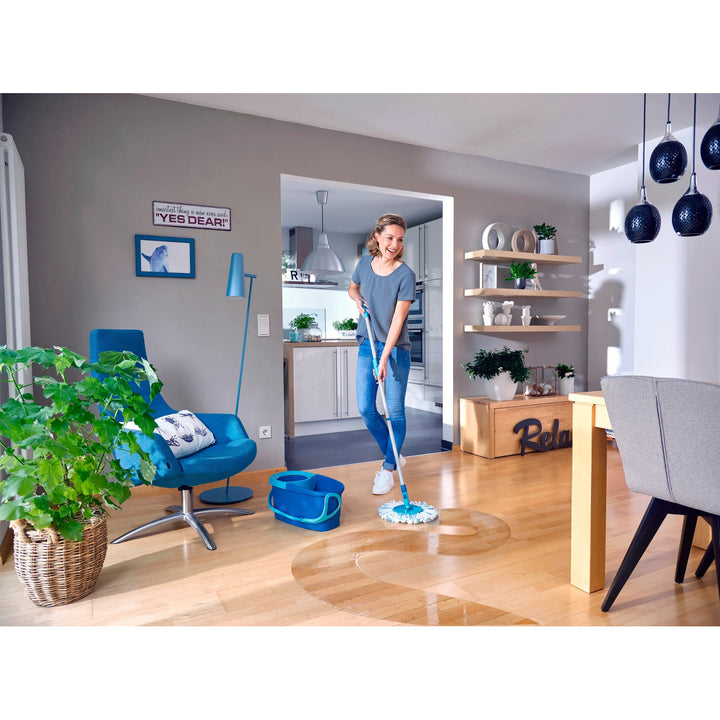 Комплект Clean Twist Leifheit, въртящ се моп и кофа, регулируема дължина на дръжката, обем на кофата 6 л, накрайник Micro duo, 52101