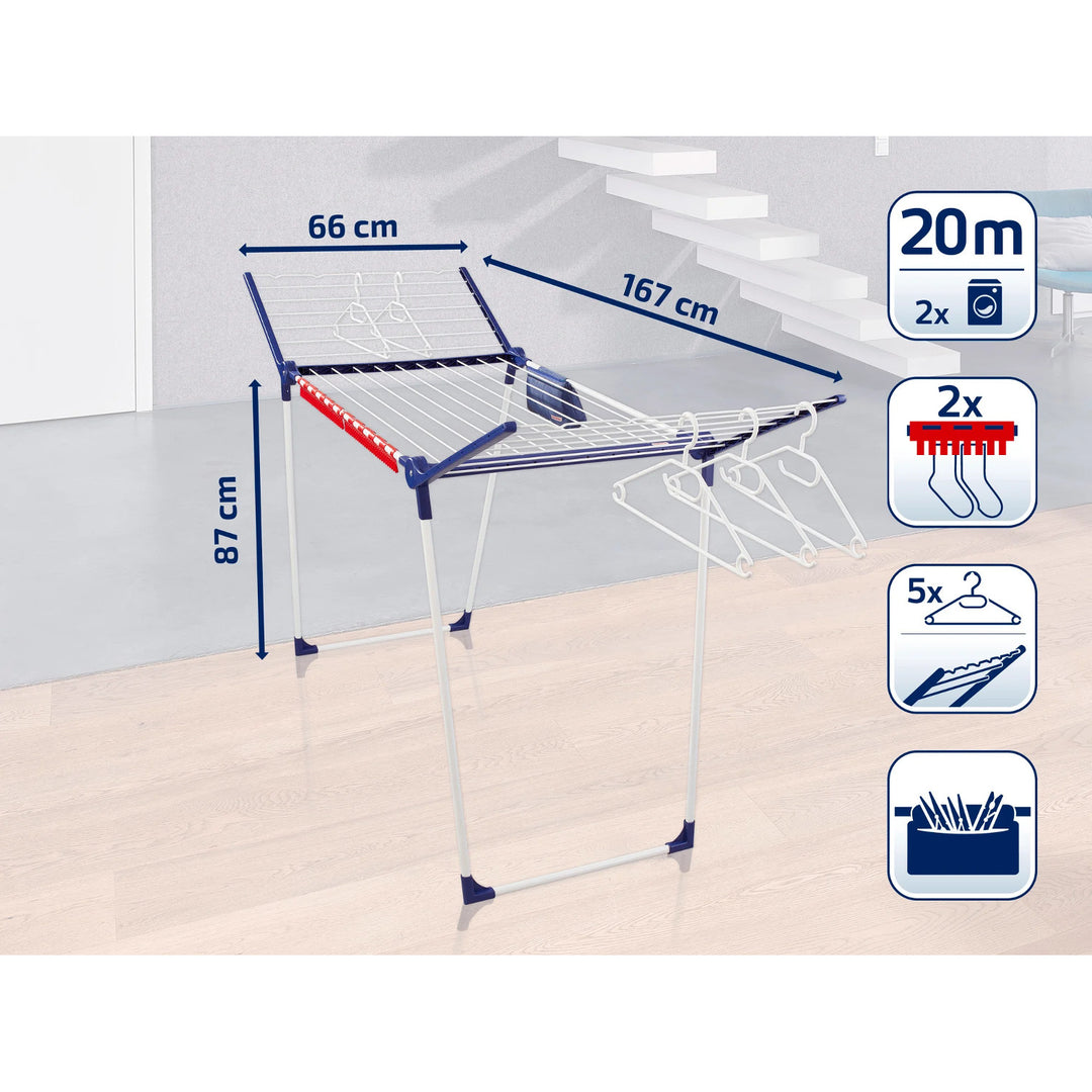 Leifheit Pegasus 200 Solid Comfort сушилник, дължина на въжето 20 м, противоплъзгащи крачета, устойчив на атмосферни влияния, 2 щипки за пране, 81516