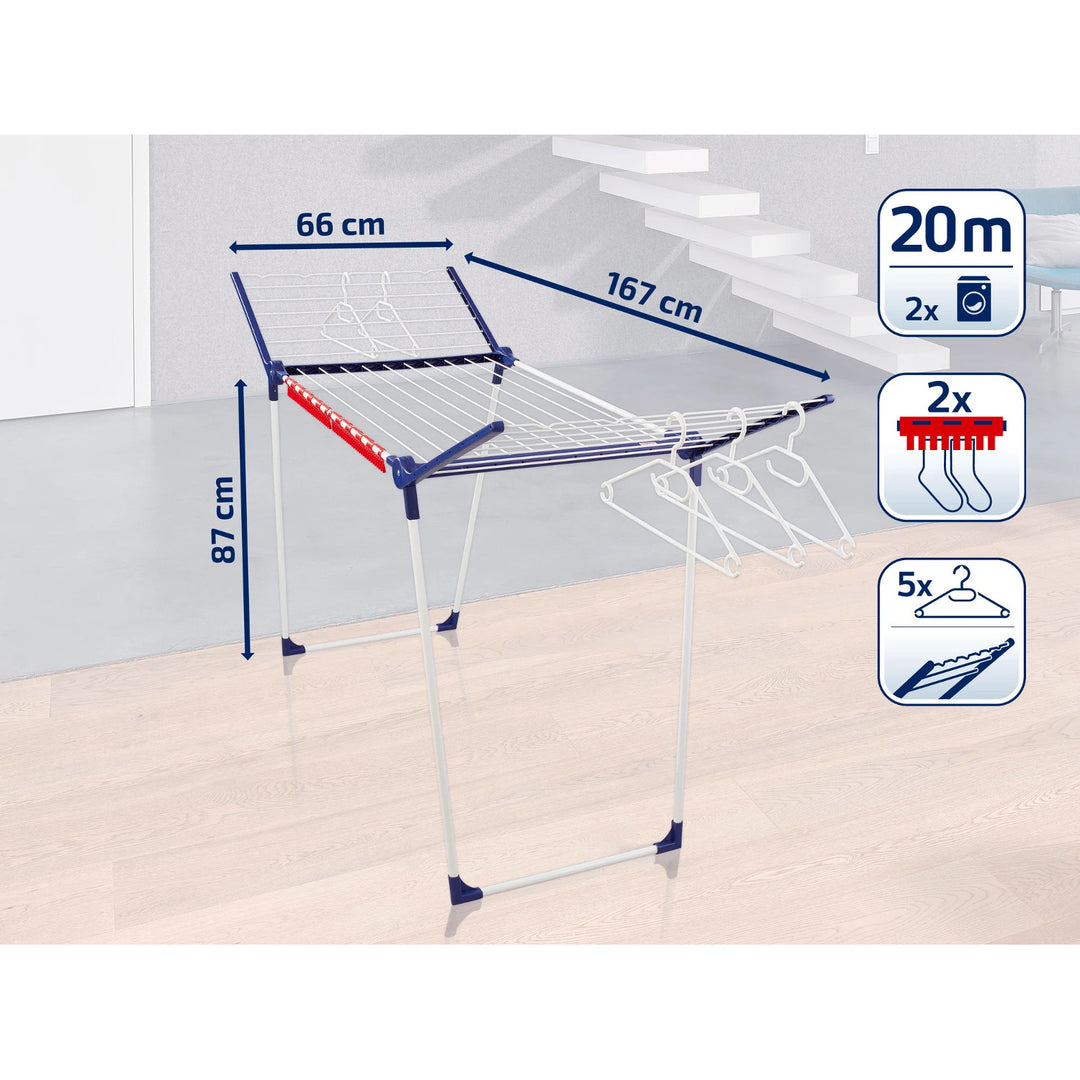 Leifheit Pegasus 200 Solid сушилник, дължина на въжето 20 м, стабилни успоредни крака, устойчив на атмосферни влияния, 2 щипки за пране, 81520