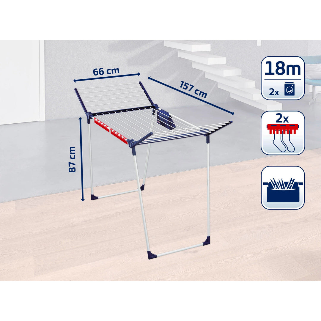Сушилня Leifheit Pegasus 180 Solid Plus, дължина на въжето 18 м, стабилни успоредни крака, устойчива на атмосферни влияния, 2 щипки за пране, 81510