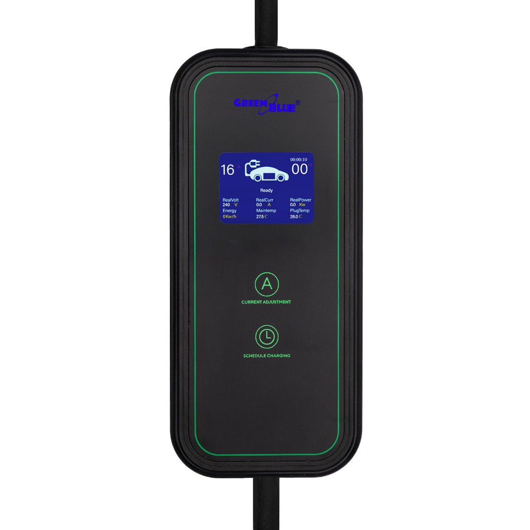Зарядно устройство за електромобили (EV) / хибридни електромобили (PHEV) GreenBlue, преносимо, тип 2, дължина на кабела 6,8 м, IP65, 11 кВт, 220–380 V променливо напрежение, 50/60 Hz, 16 А, 3 фази, GB1100
