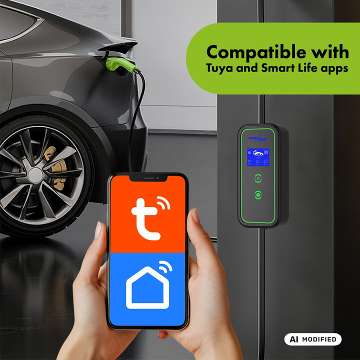 Зарядно устройство за електромобили (EV) / хибридни електромобили (PHEV) GreenBlue, преносимо, тип 2, дължина на кабела 6,8 м, IP65, 11 кВт, 220–380 V променливо напрежение, 50/60 Hz, 16 А, 3 фази, GB1100