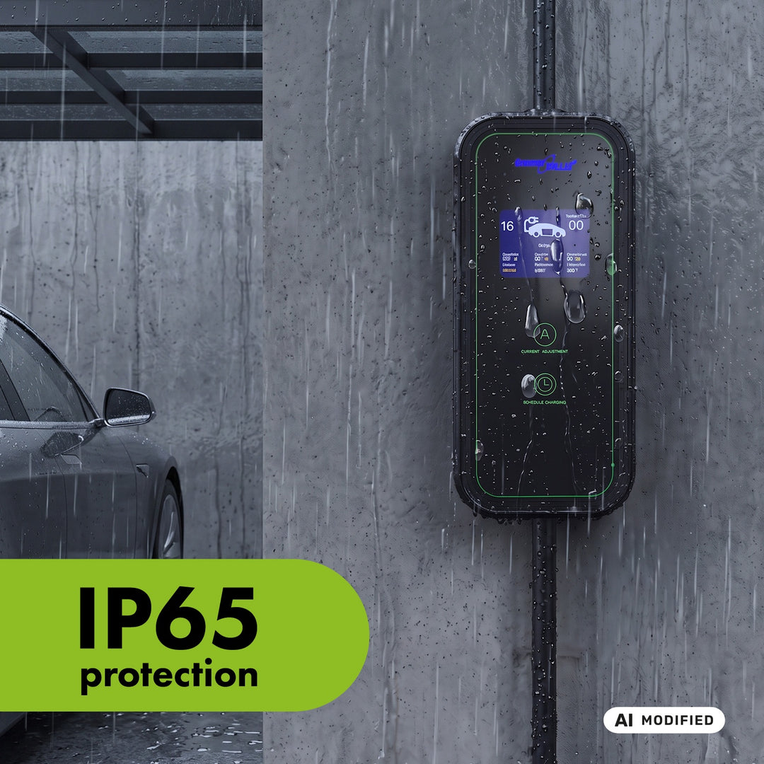 Зарядно устройство за електромобили (EV) / хибридни електромобили (PHEV) GreenBlue, преносимо, тип 2, дължина на кабела 6,8 м, IP65, 11 кВт, 220–380 V променливо напрежение, 50/60 Hz, 16 А, 3 фази, GB1100