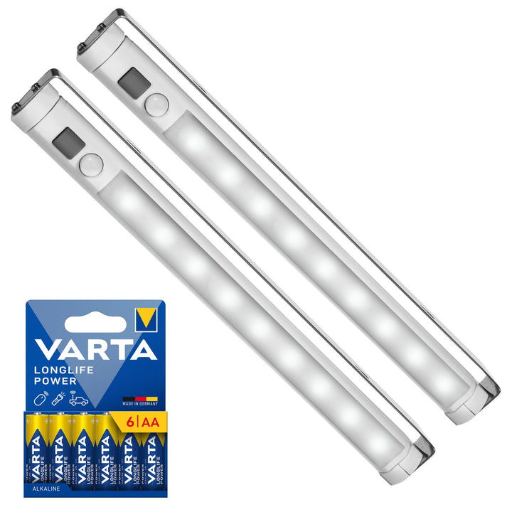 2 бр. LED лампа за кухня Maclean, за монтаж под шкаф, 9 SMD, на батерии, PIR сензор за включване/изключване, MCE166 + 6 бр. батерии R-06 R06 AA LR06 1,5 V VARTA Longlife Power