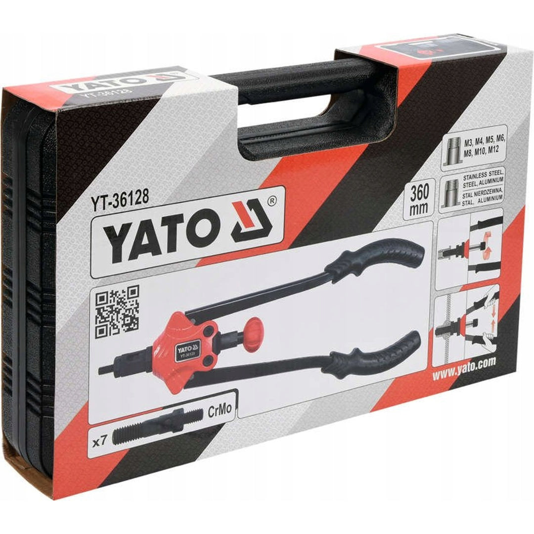 Ръчен нитовец Yato, за нитове с размер M3–M12, с противоплъзгаща ръкохватка, глави от издръжлива CrMo стомана, YT-36128