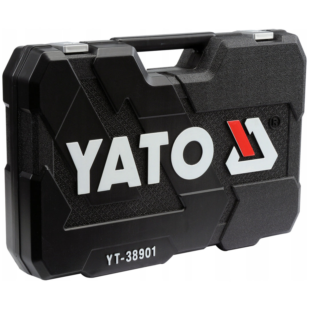 Професионален комплект инструменти Yato, 122 елемента (гаечни ключове, накрайници, отвертки, чук), отвертки с магнитни и закалени върхове, YT-38901