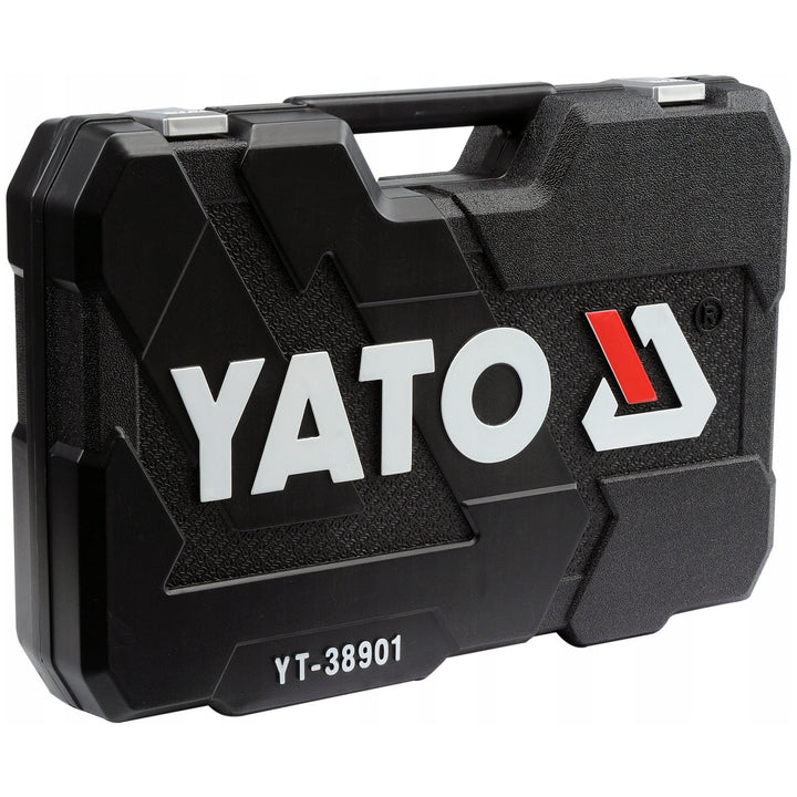 Професионален комплект инструменти Yato, 122 елемента (гаечни ключове, накрайници, отвертки, чук), отвертки с магнитни и закалени върхове, YT-38901