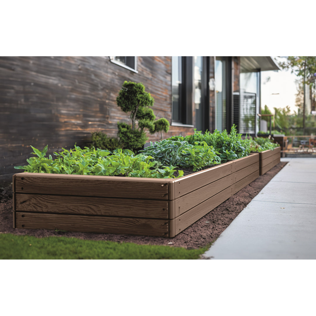 Градинска бордюрна ограда Prosperplast Base Woody, 149x75 см, устойчива на атмосферни влияния, модулна конструкция, цвят кафяв, IBWR-7587U
