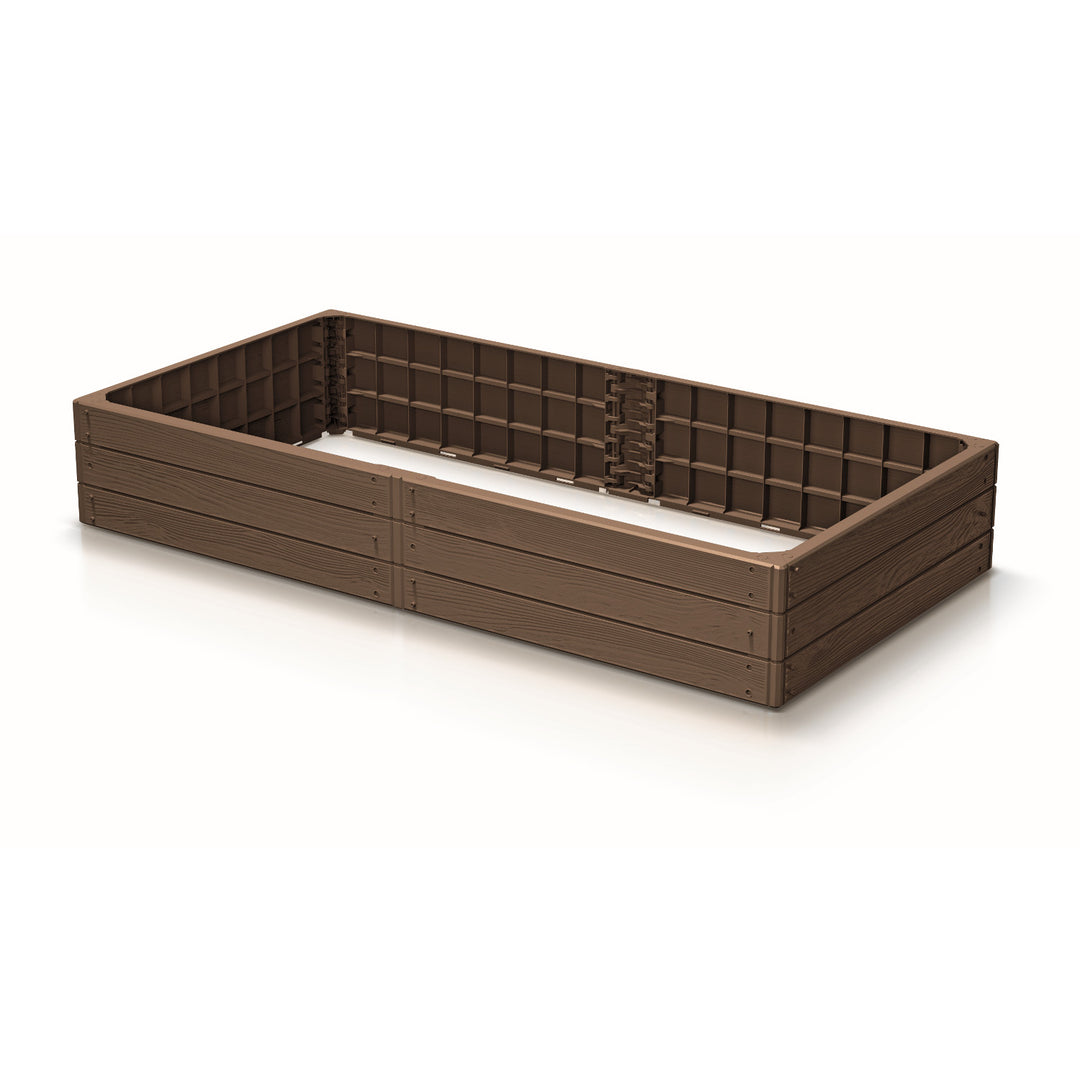 Градинска бордюрна ограда Prosperplast Base Woody, 149x75 см, устойчива на атмосферни влияния, модулна конструкция, цвят кафяв, IBWR-7587U