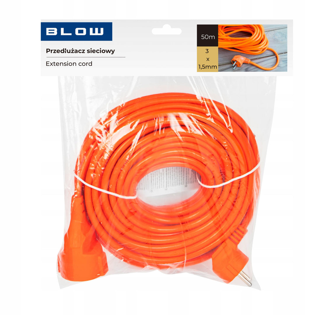 Удължител Blow, оранжев, дължина 50 м, контакт със заземяване, PR-160