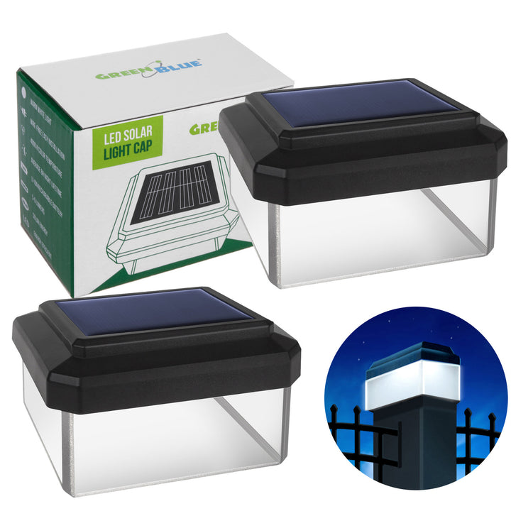 Слънчева LED лампа за стълб GreenBlue, 60x40 мм, капак тип „плик“, GB125, 2 броя