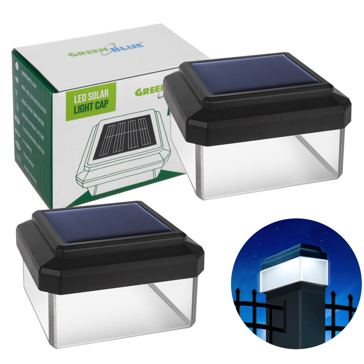 Слънчева LED лампа за стълб GreenBlue, 60x60 мм, капак с форма на плик, GB126, 2 броя