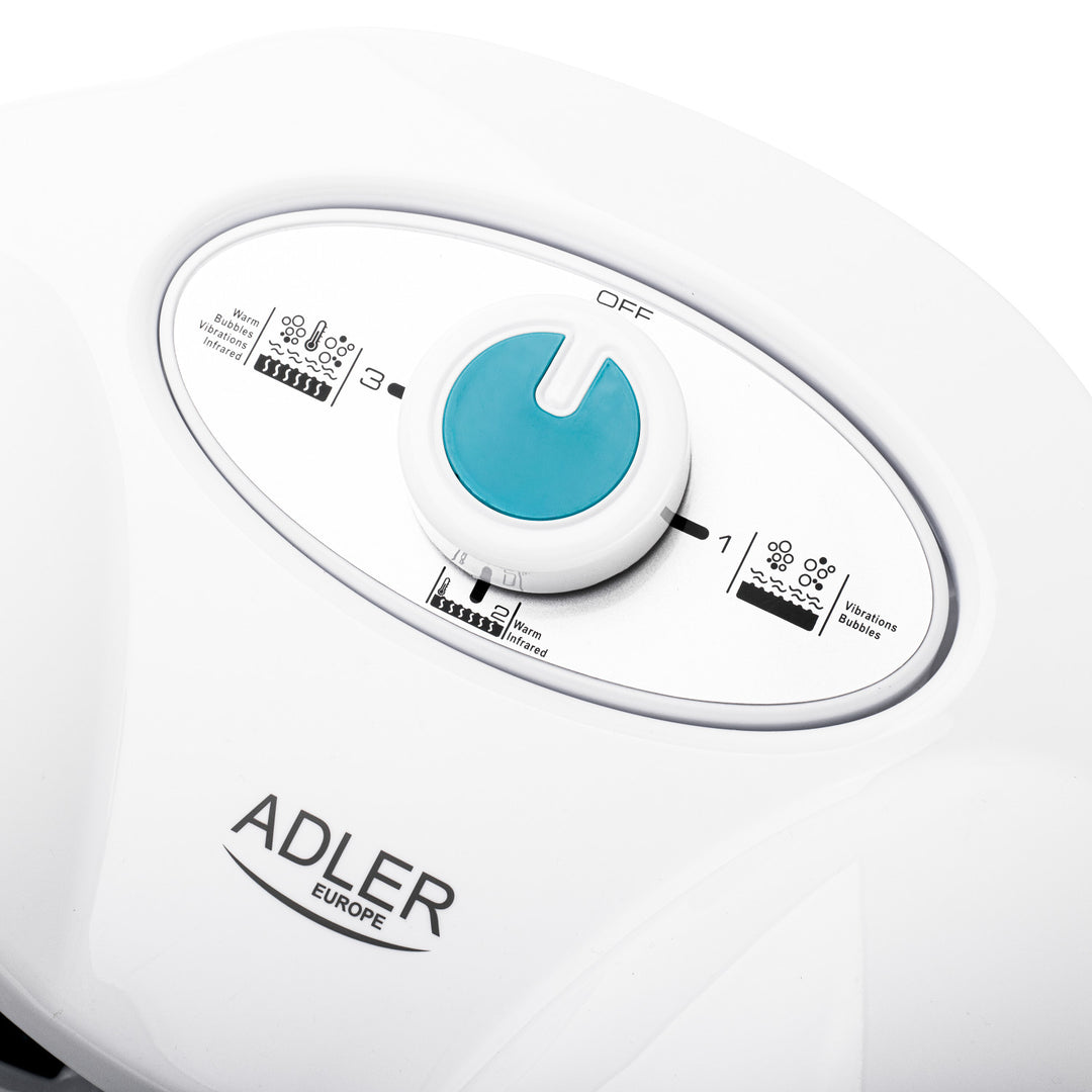 Масажор за крака Adler, с въздушни мехурчета, вибрация и топлина, инфрачервена светлина, 4 ролки + 3 накрайника, AD 2167 White