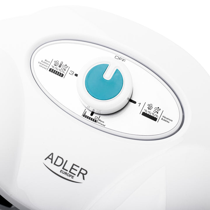Масажор за крака Adler, с въздушни мехурчета, вибрация и топлина, инфрачервена светлина, 4 ролки + 3 накрайника, AD 2167 White