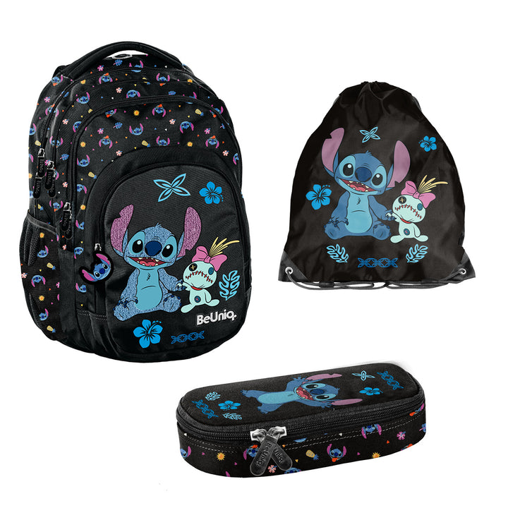 Училищен комплект Stitch Paso, раница с три отделения, отделение за лаптоп и подсилено дъно, пенал с ластици за прибори, торба за обувки, която може да се закрепи на гърба, DS26MM