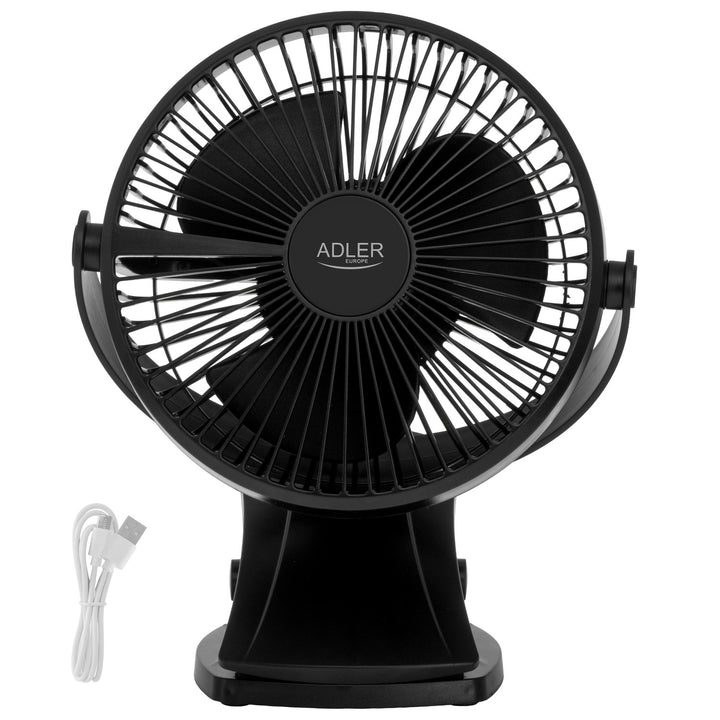 Настолен вентилатор с клипс, акумулаторен, 15,5 см, въртене на 360°, USB-C, Adler