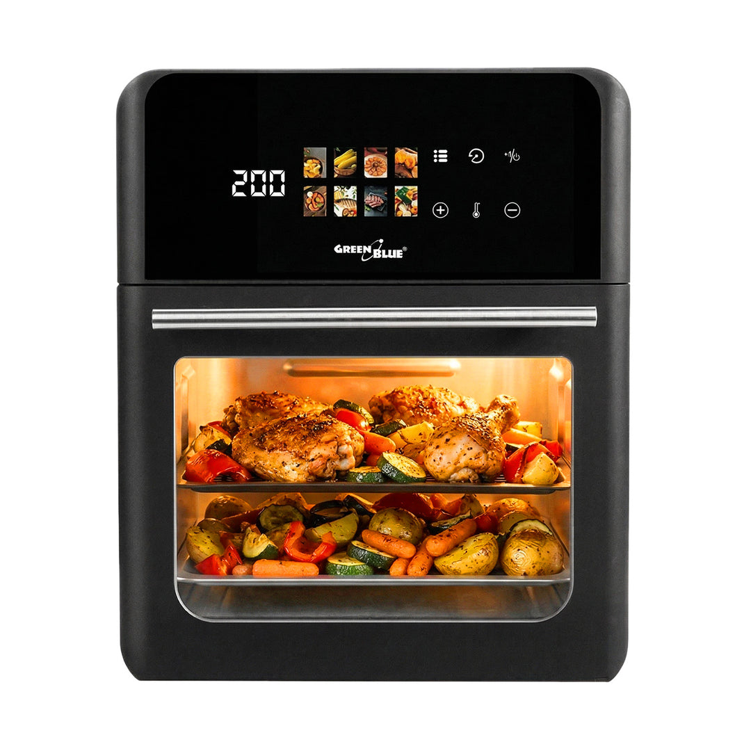 Безмаслена фритюрница AIR FRYER GreenBlue, мощност 1800 W, капацитет 10 л, 8 програми, аксесоари, таймер, GB950 + термометър/сонда за храни, GreenBlue GB178