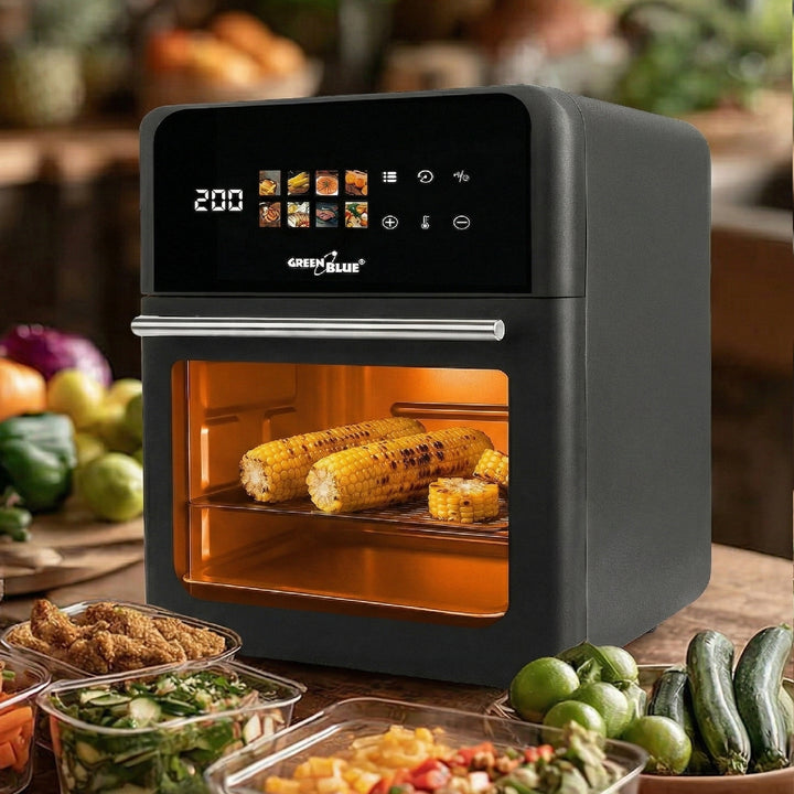 Безмаслена фритюрница AIR FRYER GreenBlue, мощност 1800 W, капацитет 10 л, 8 програми, аксесоари, таймер, GB950 + термометър/сонда за храни, GreenBlue GB178