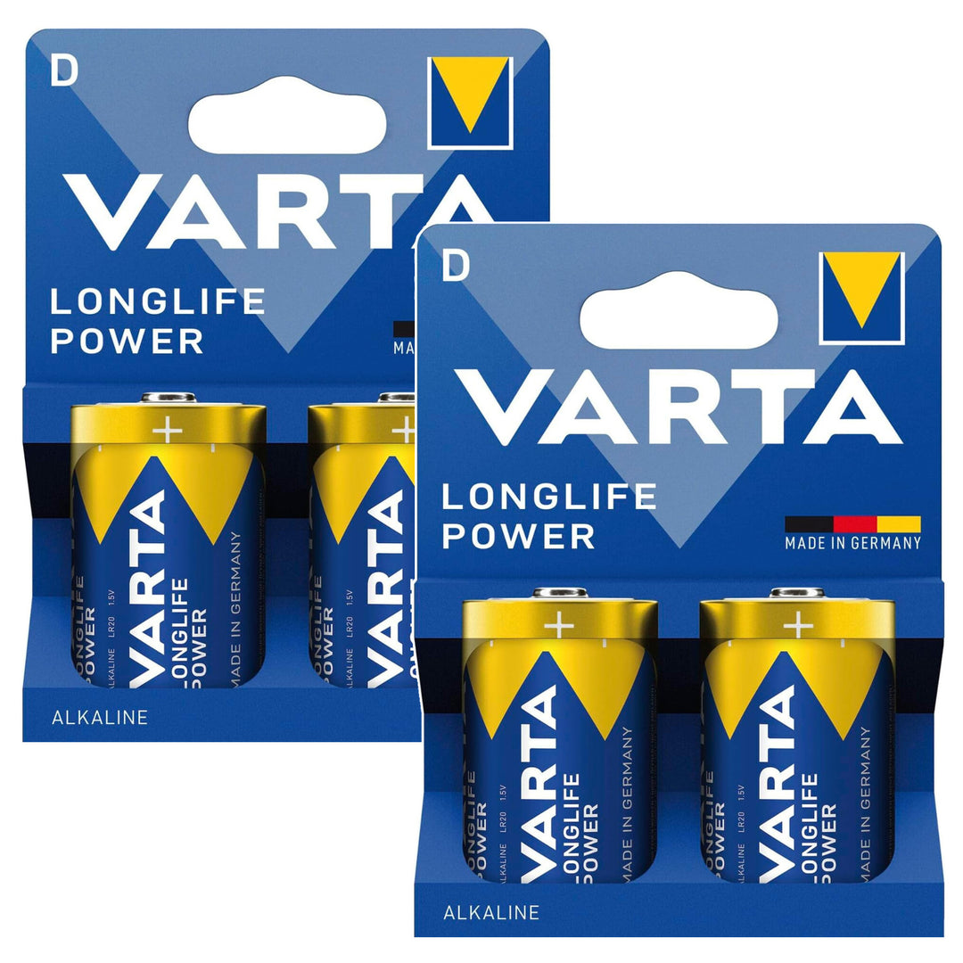 4 броя алкални батерии R-20 R20 D 1,5 V Longlife Power Varta