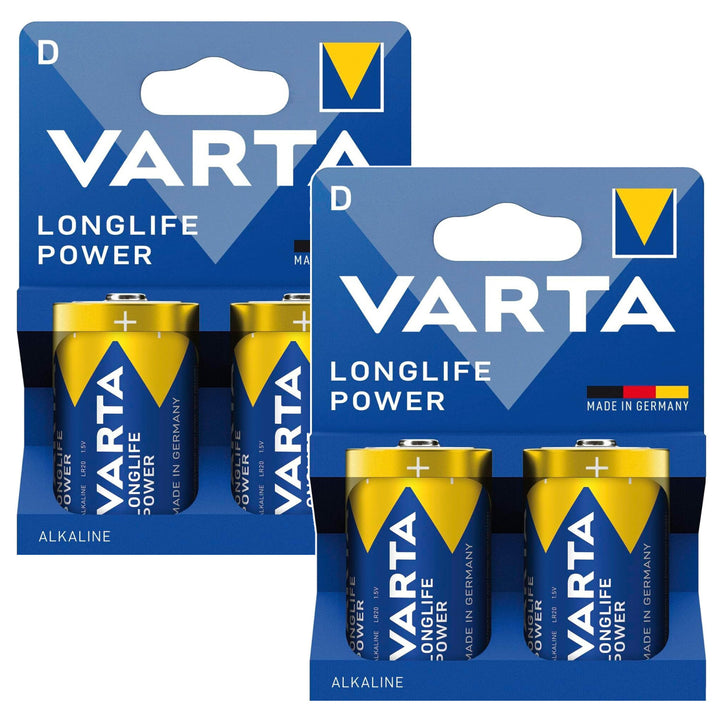 4 броя алкални батерии R-20 R20 D 1,5 V Longlife Power Varta