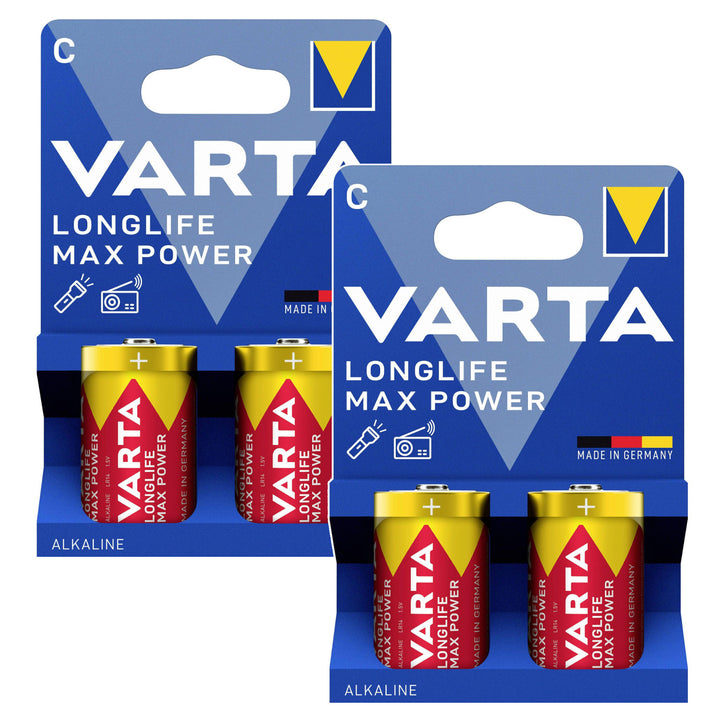 4 бр. алкални батерии R-14 R14 C 1,5 V Varta Longlife Max Power