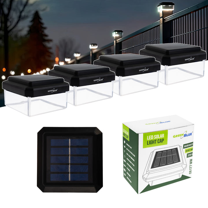 Слънчева LED лампа за стълб GreenBlue, 80x80 мм, капак тип „плик“, 3200 K, GB127 WW, 4 броя