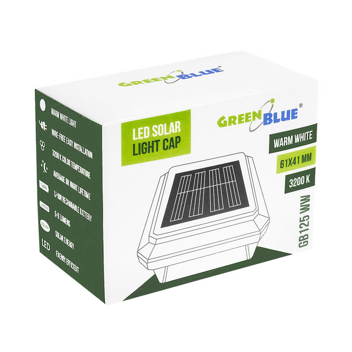 Слънчева LED лампа за стълб GreenBlue, 60x40 мм, капак тип „плик“, 3200 K, GB125 WW, 2 броя