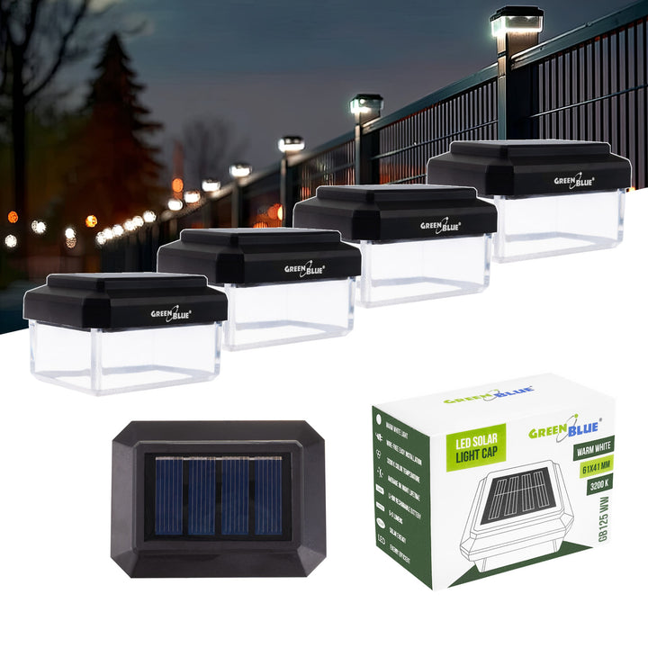 Слънчева LED лампа за стълб GreenBlue, 60x40 мм, капак тип „плик“, 3200 K, GB125 WW, 4 броя