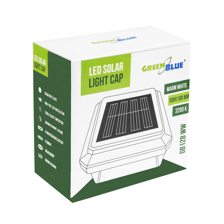 Слънчева LED лампа за стълб GreenBlue, 100x100 мм, капак тип „плик“, 3200 K, GB128 WW, 2 броя
