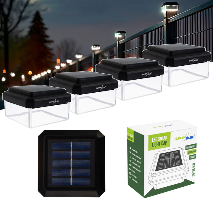 Слънчева LED лампа за стълб GreenBlue, 100x100 мм, конусовиден капак, 3200 K, GB128 WW, 4 броя