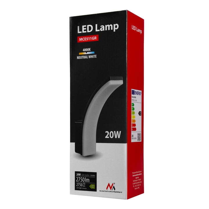 LED лампа Maclean, сив цвят, 20 W, IP65, 2750 lm, неутрално бяла светлина (4000 K) MCE511 GR, 2 броя