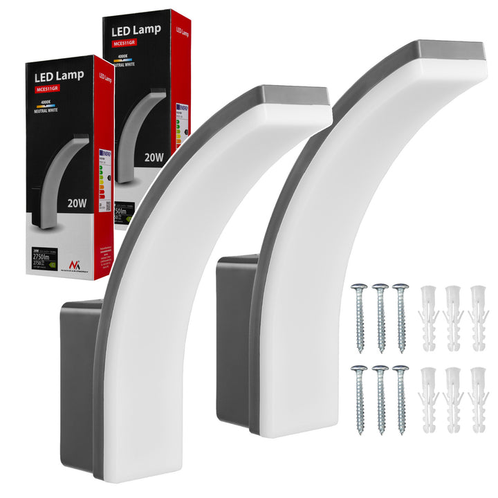 LED лампа Maclean, сив цвят, 20 W, IP65, 2750 lm, неутрално бяла светлина (4000 K) MCE511 GR, 2 броя