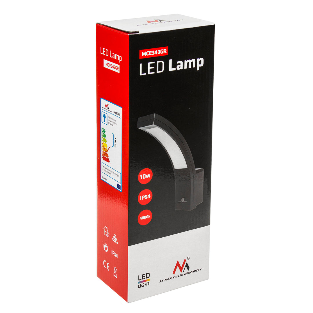 LED фасадна лампа Maclean, 800 lm, 10 W, цвят на светлината – естествено бял (4000 K), цвят – сив, MCE343 GR, 2 броя