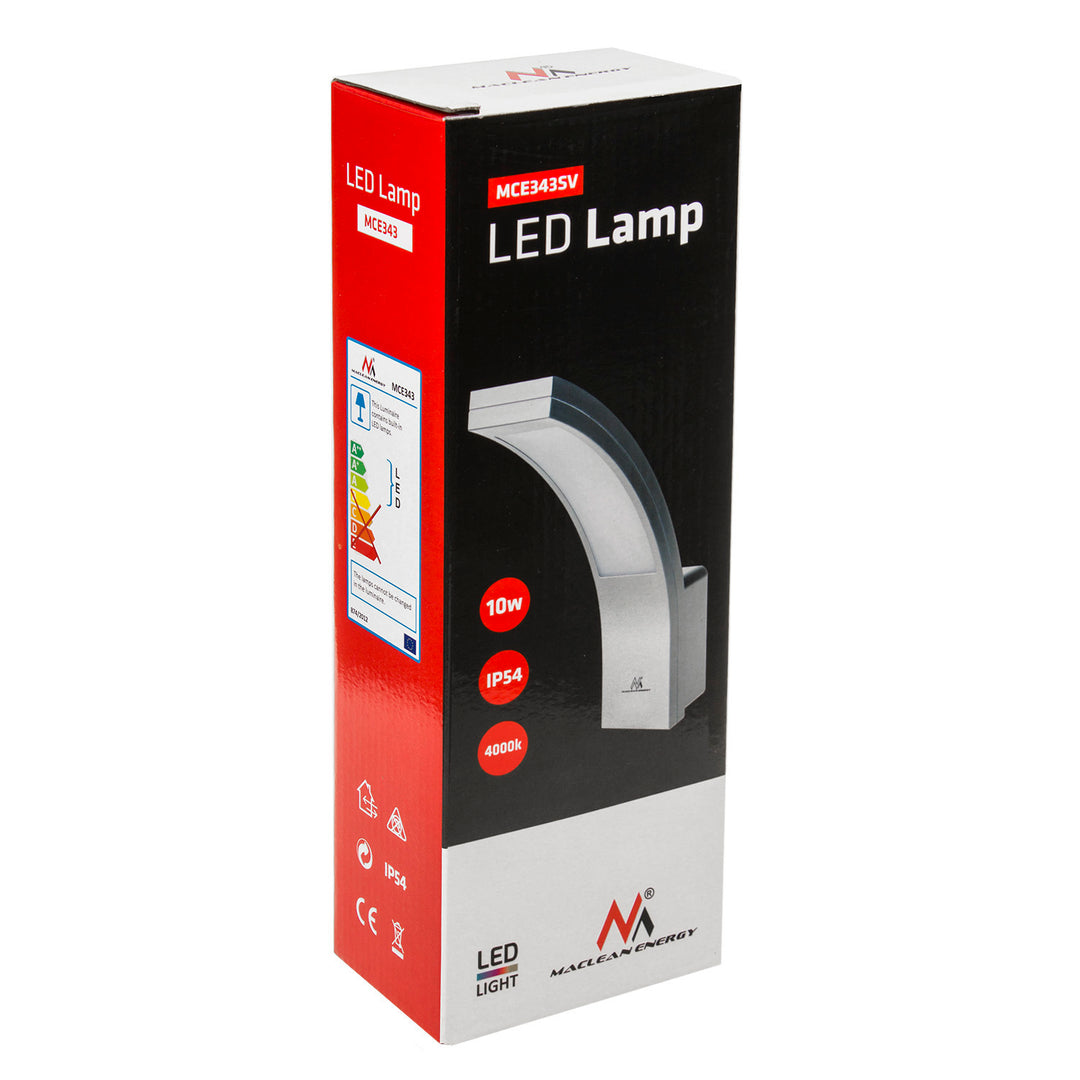 LED фасадна лампа Maclean, 800 lm, IP54, 10 W, естествено бяла светлина (4000 K), сребрист цвят, MCE343 SV, 2 броя