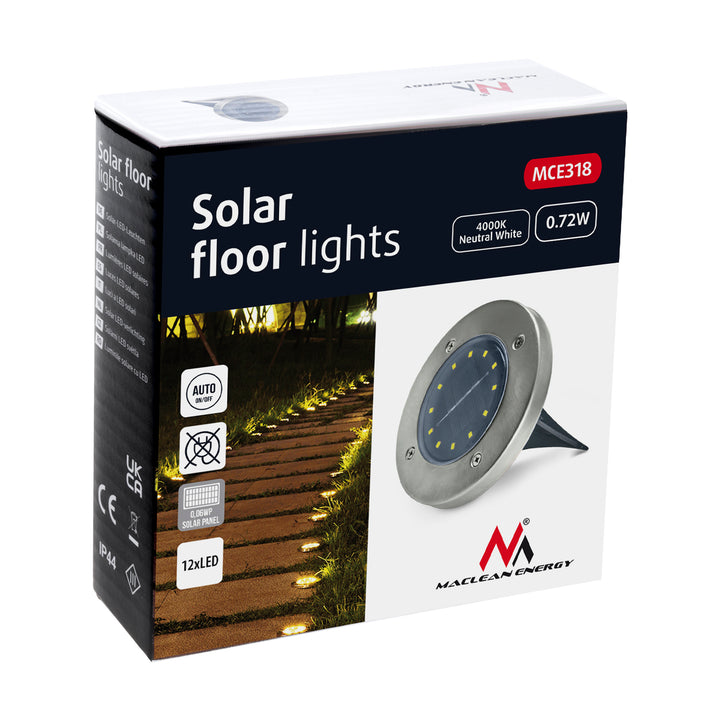 Слънчева LED лампа за градина с датчик за движение Maclean IP44, 12 SMD LED, 4000K, Ni-MH 600 mAh, 0,7 W, MCE318, 4 броя