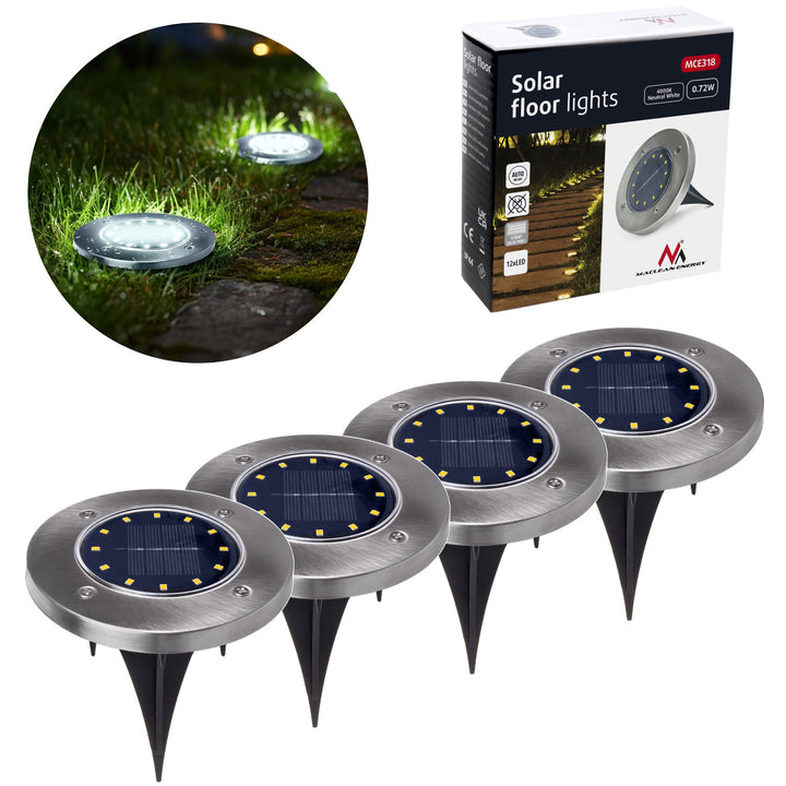 Слънчева LED лампа за градина с датчик за движение Maclean IP44, 12 SMD LED, 4000K, Ni-MH 600 mAh, 0,7 W, MCE318, 4 броя