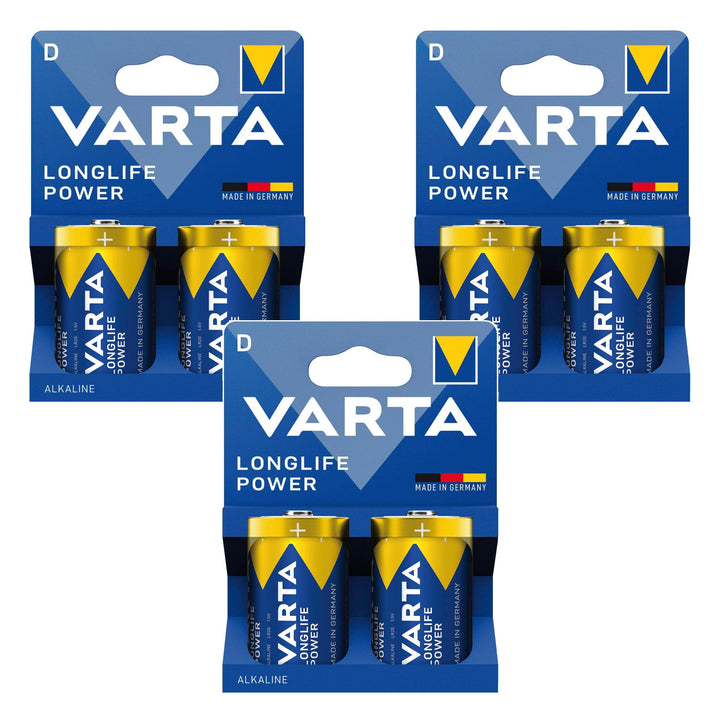 6 броя алкални батерии R-20 R20 D 1,5 V Longlife Power Varta