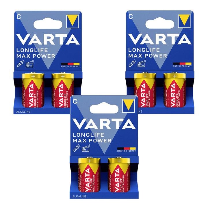 6 бр. алкални батерии R-14 R14 C 1,5 V Varta Longlife Max Power