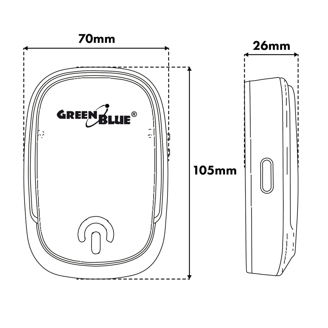 Безжичен звънец GreenBlue, 38 мелодии, 90 dB, черен, обхват до 200 м, GB404 B