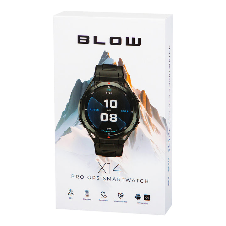 Умен часовник BLOW X14 Pro, AMOLED дисплей 1,43", батерия 490 mAh, GPS, 4 GB RAM и 256 MB памет, функции за здраве, 2 цвята на каишката, 89-016#