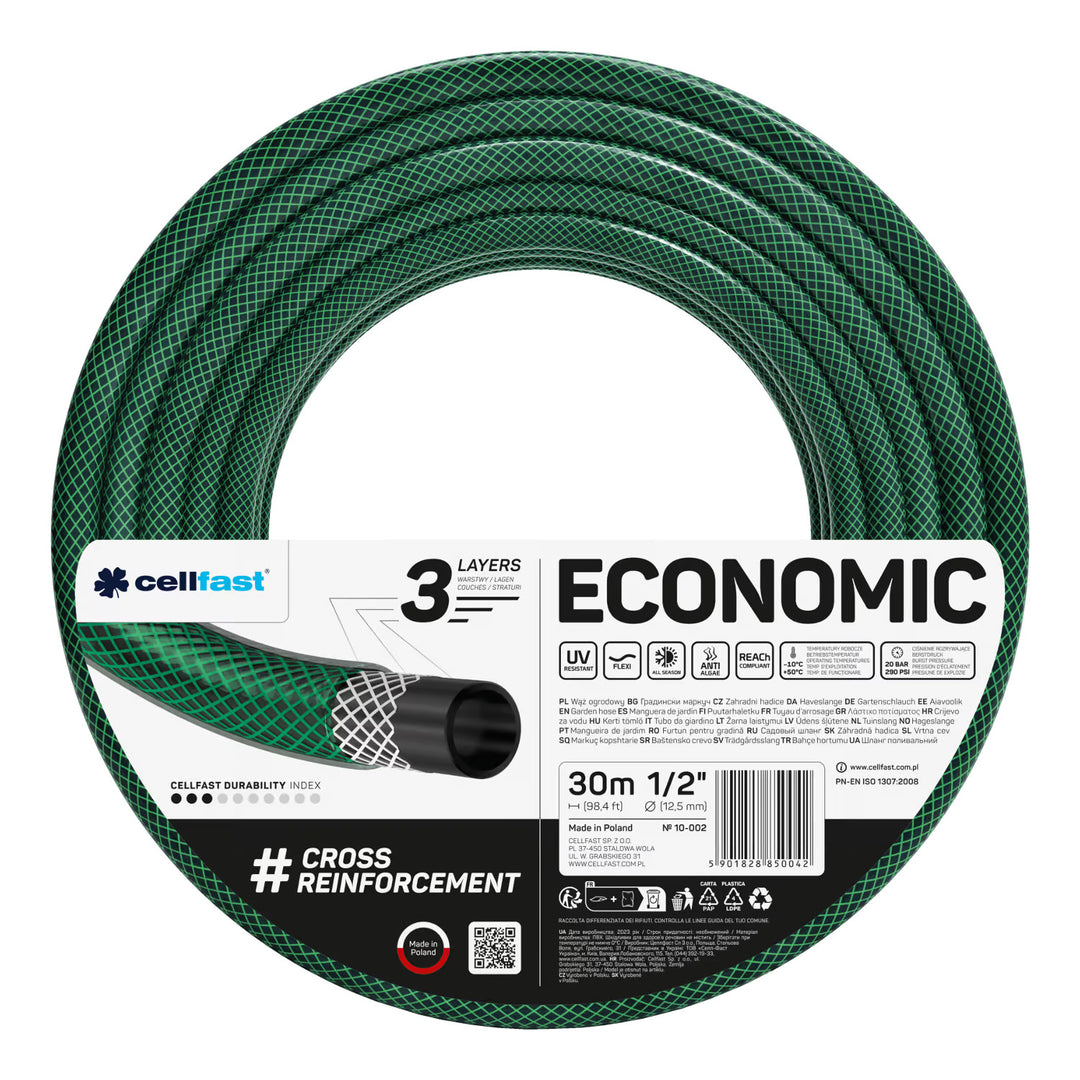 Количка за маркуч Cellfast Aluplus 1/2" 60 м + градински маркуч Cellfast Economic 1/2" 30 м