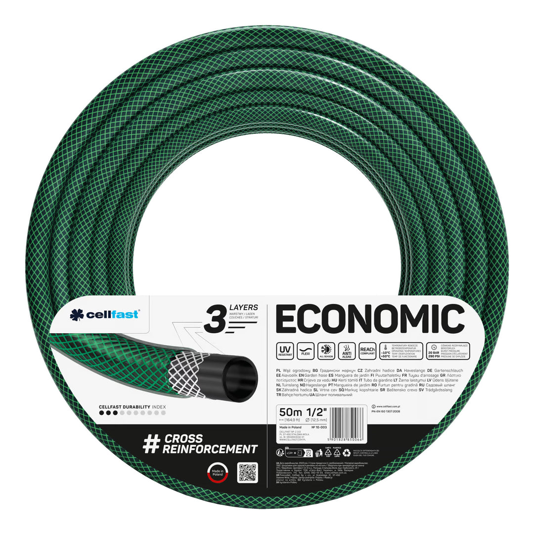 Количка за маркуч Cellfast Aluplus 1/2" 60 м + градински маркуч Cellfast Economic 1/2" 50 м